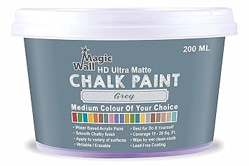 Chalk Paint Medium Colors | 200 ML - Matt Finish | Water Base Acrylic Paint | Coverage : 10 to 20 Sq. Ft. | Apply on Surfaces Like Walls, Boards, Furniture & Home Decor Products. (Grey)