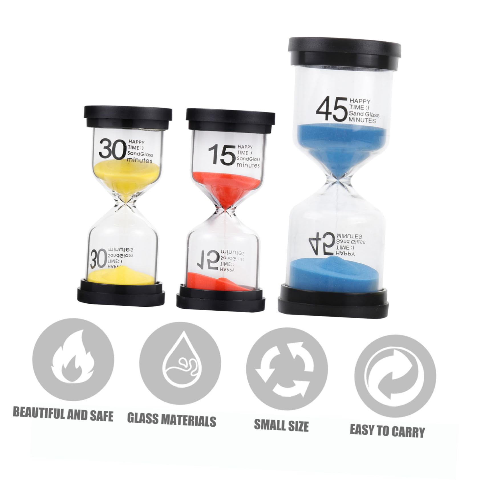 3 Stück Tisch Sanduhr aus Glas und Kunststoff für Zuhause