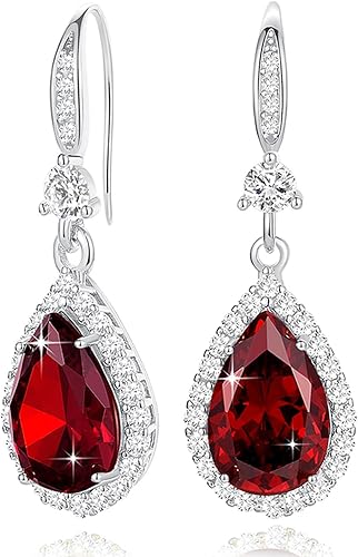 Aretes colgantes de diamantes para mujer, chapados en plataoro, con diamantes de imitación, juego de aretes de lágrima colgantes, piedra natal,