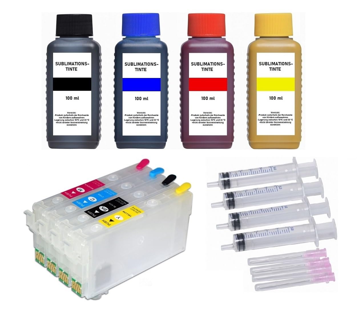 Inkpro Wkłady atramentowe wielokrotnego napełniania kompatybilne z Epson 405 XL + Chipresetter + 4 x 100 ml atrament sublimacyjny do Workforce WF-7310, 7830, 7835, 7840, Pro WF-3820, 3825, 4820, 4825,