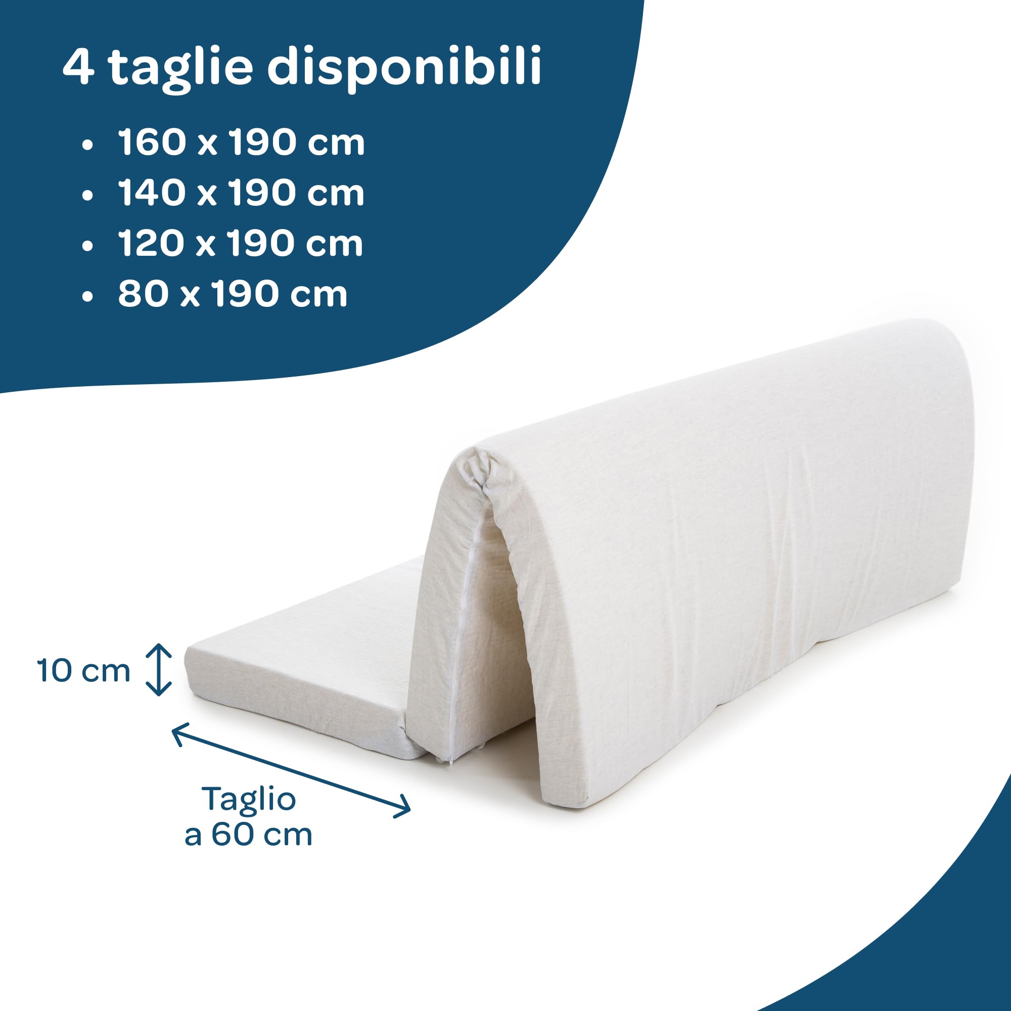 DOLCI SOGNI Materasso per Divano Letto 160x190 cm OEKO-TEX® Dotato di Laccetti di Fissaggio, Sfoderabile e Lavabile, Materasso Pieghevole Matrimoniale con Taglio Seduta a 60 cm, 100% Made in Italy