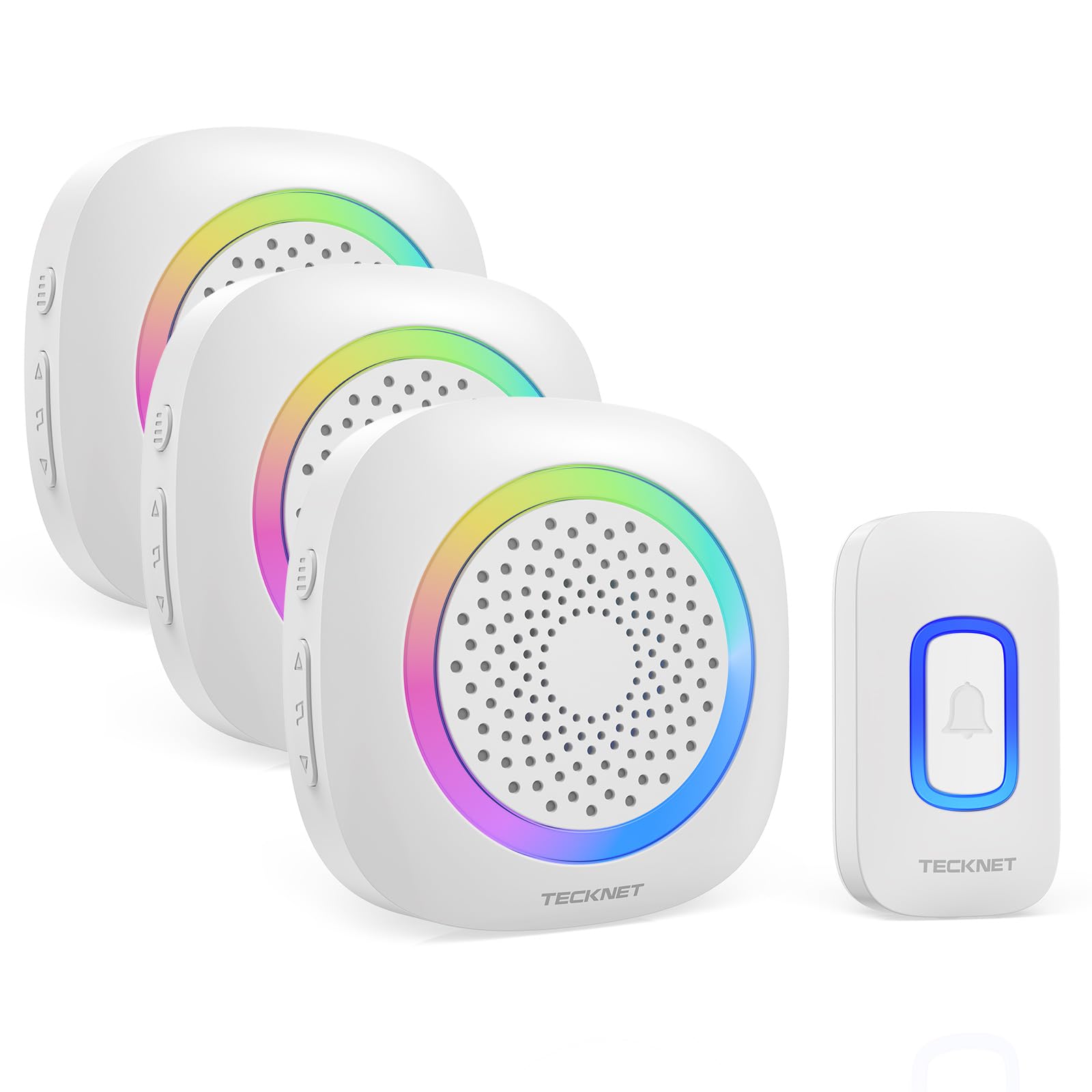 TECKNET Funkklingel, Kabellose Türklingel mit RGB Licht, IP66 Wasserdicht Außen Funkklingel Batteriebetrieben, 400m Reichweite, 60 Melodien, Funk Klingel Haustür Kit mit 4,5 Jahre Lebensdauer