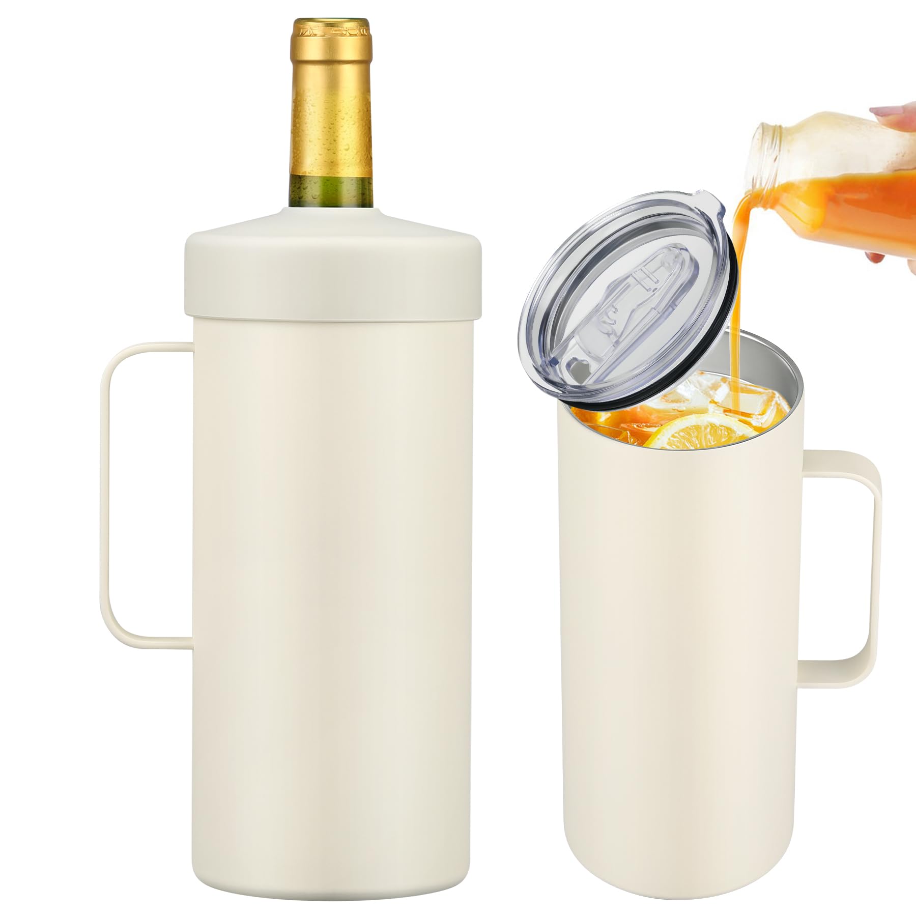 2 IN 1 Wine Chiller Single Bottle and Travel Tumbler, 42oz Stainless Steel Iceless Cooler Wine Bottle, Insulated Mug with Lid, Keep Wine Cold up to 6 Hours Fits Most Wine Bottles Gift for Wine Lovers