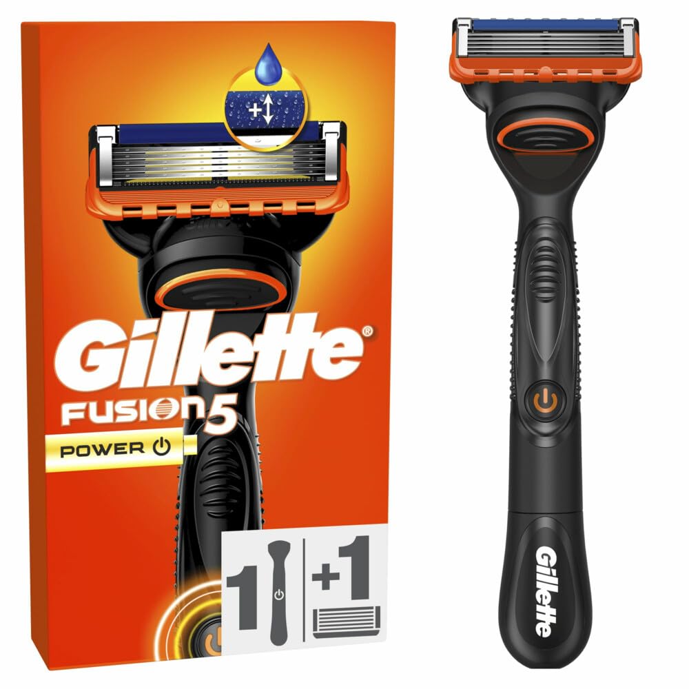 Gillette Fusion5 Power Herrenrasierer, wiederverwendbarer Griff und Kartusche mit 5 ultra-scharfen Klingen, mit Gleitstreifen für eine komfortablere Gesichtsrasur, 1 Nachfüllpack für 20 Rasuren