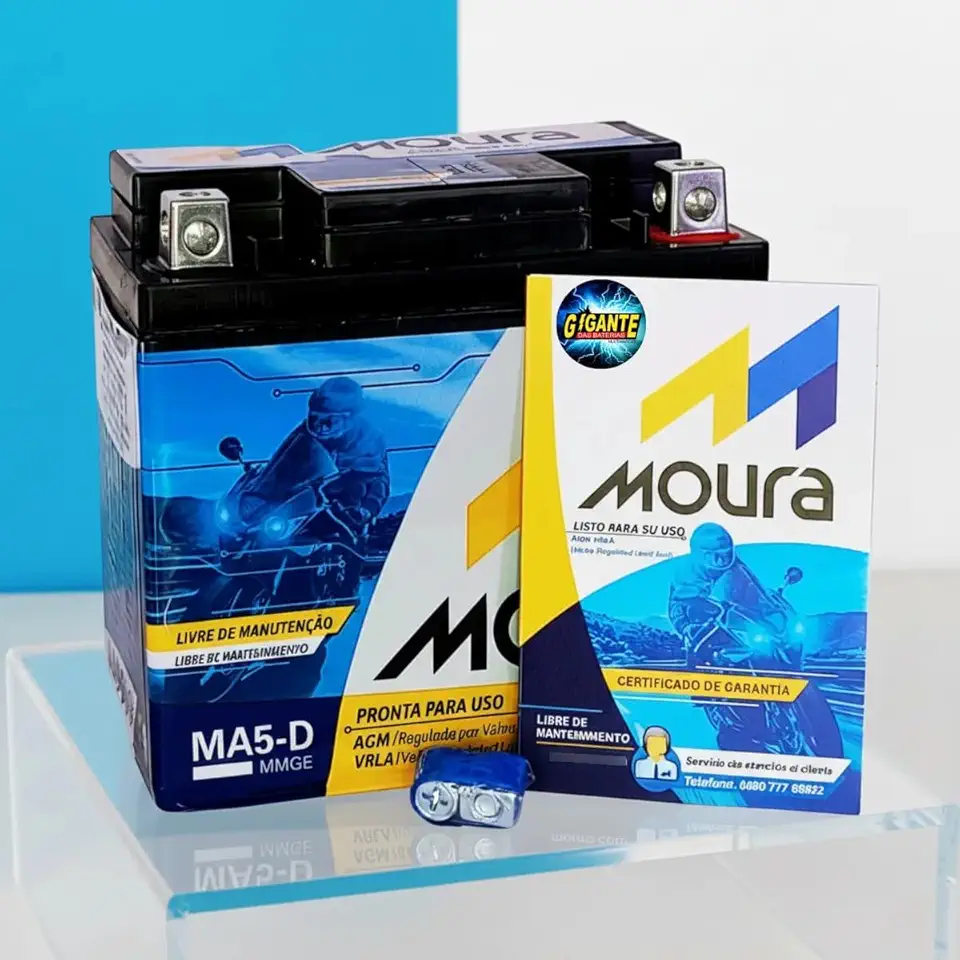 Bateria Moto Moura Original MA5-D 12V 5Ah AGM Livre de Manutenção - Partida Forte para CG Titan Fan Biz Bros XRE PCX NMAX Fazer