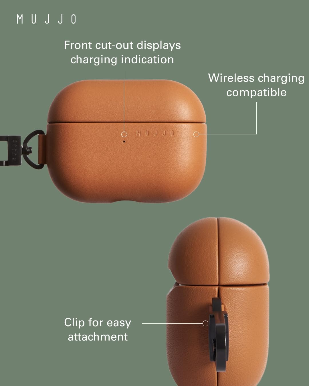 Mujjo Echelon Leather Case for AirPods Pro (2nd Gen) - Wireless Charging Compatible - Durable & Luxurious Design - Secure Fit - Premium Leather - Tan