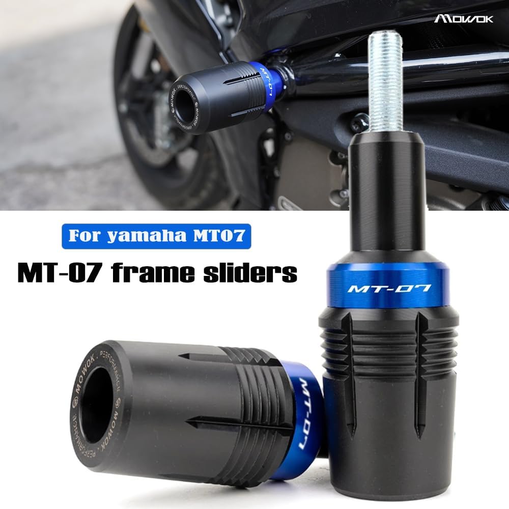 MOWOK Tamponi Paratelaio Moto Accessori per MT 07 MT07 2025 FZ07 MT-07 Tracer 700 mt 07 2014-2021 2022 2023 2024 Tamponi Paratelaio Protezioni del Telaio Anticaduta Protezione (Blu)