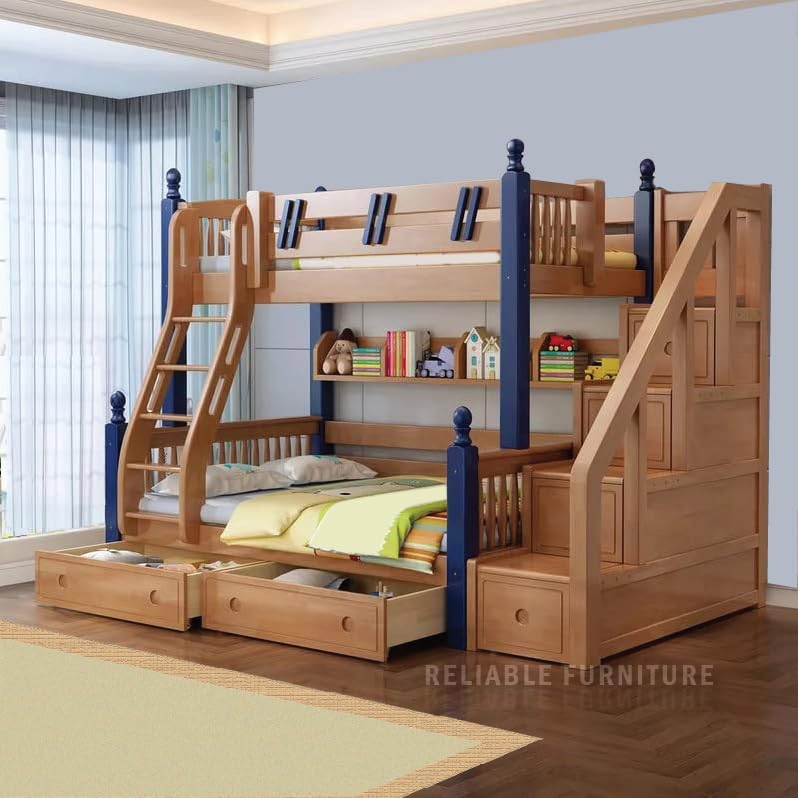 Reliable Furniture Solid Sheesham Wood Swift Bunk Bed Twin Over Bed with Ladder Wooden Bunk Bed Without Storage for Bedroom Living Room Home