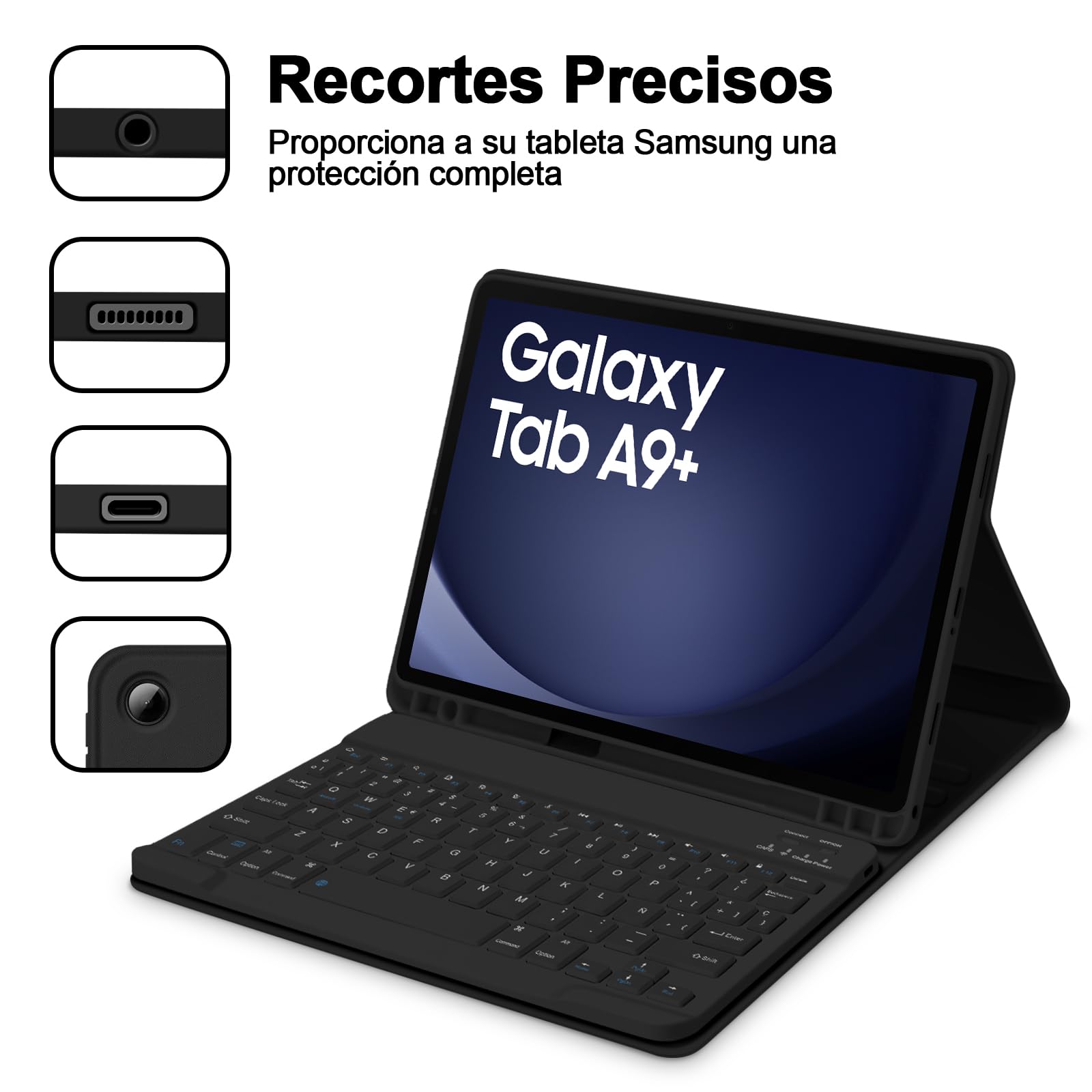 Bettdow Funda con Teclado para Samsung Galaxy Tab A11+/A9+ 11", Desmontable Español Ñ Teclado con Funda Protectora con para Tab A11 Plus 2025 /A9 Plus 11" 2023 SM-X210/X215/X216/X230/X236, Negro