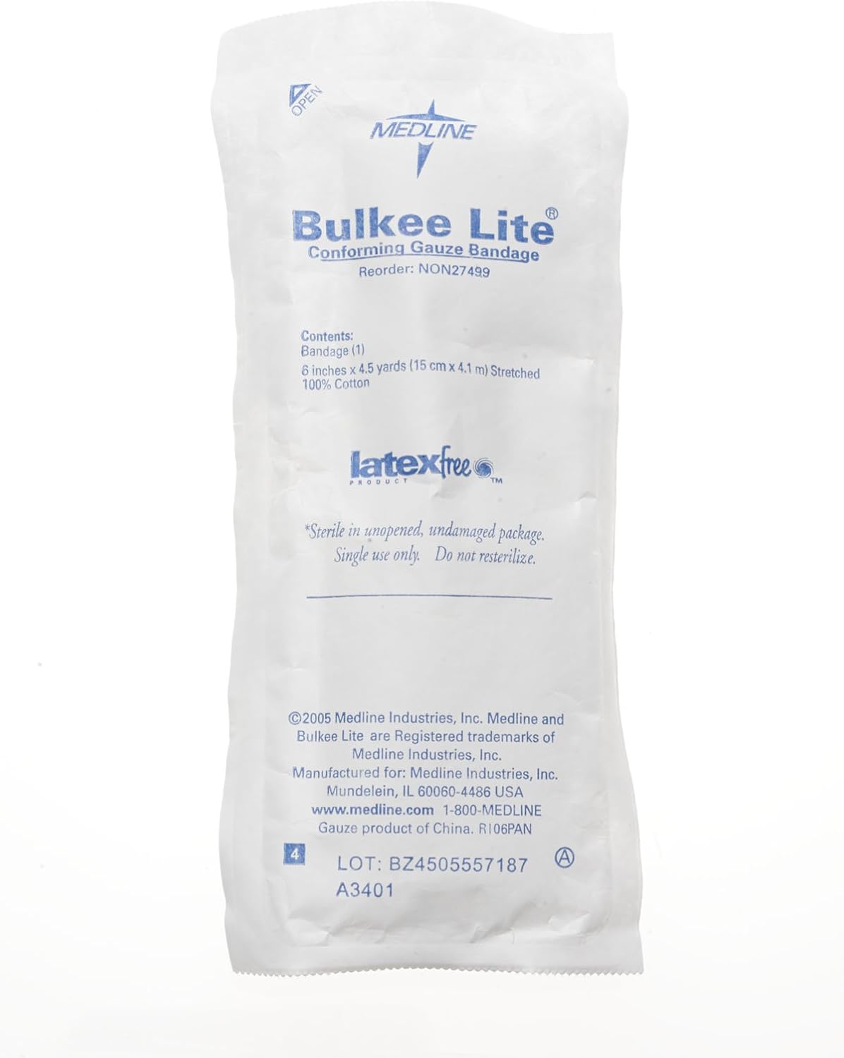 Medline Bulkee Lite Conforming Gauze Bandage, Sterile, 6" x 4.5 yd Stretched, 48 Count