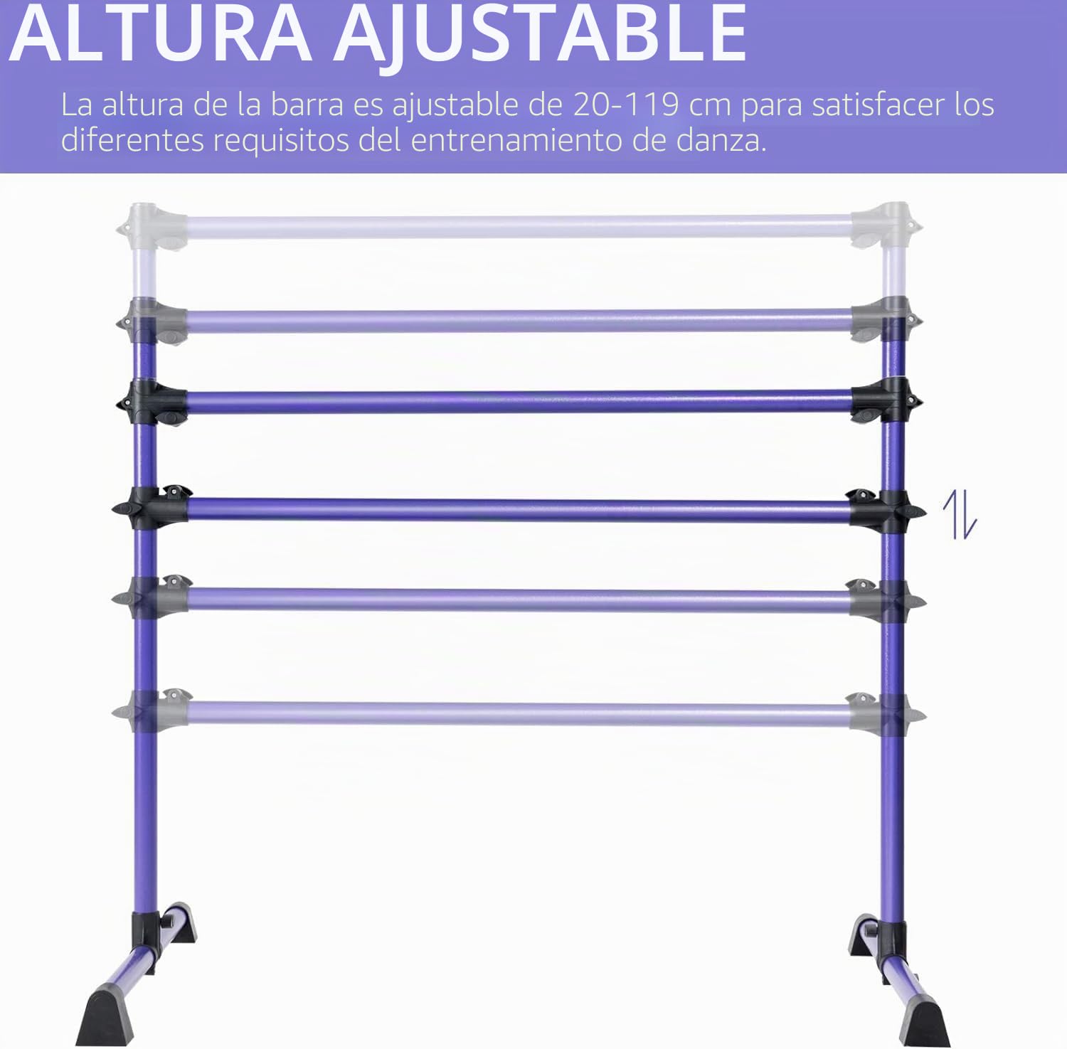 GOPLUS Barra de Ballet Clásica Doble de Altura Ajustable 7-112 cm y Extraíble, para Ballet, Gimnasia, Streching, Carga Máxima 50 kg, 123 x 71 x 119 cm