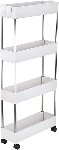 Carrito de almacenamiento delgado de 4 niveles, carritos de baño, carrito organizador de estante de almacenamiento estrecho con ruedas, carrito
