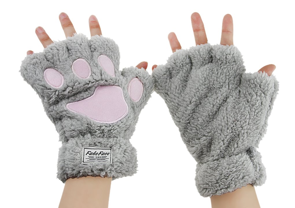 Gants d'hiver pour femmes patte de chat en peluche chaud gants de cosplay demi-doigt gants mignons nouveauté ours griffe mitaines thermiques pour Halloween cosplay fête déguisement
