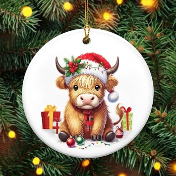 WRAPIX Christmas Highland Cow Gifts for Women - Ceramic Christmas Ornaments 2025 - Birthday Gifts for Mom Dad Family, Farmhouse Decor, Highland Cow Gift, Animal Lovers Gift Ideas for Xmas Decorations