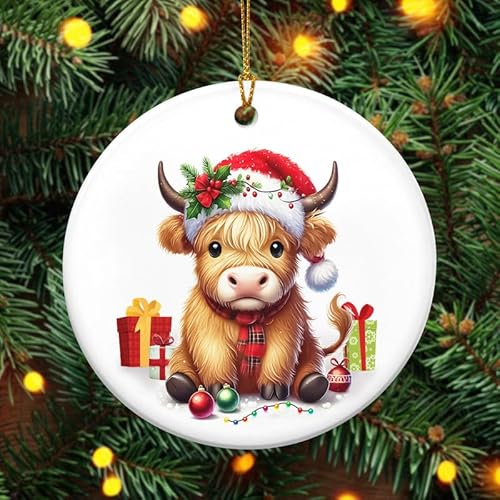 Christmas Highland Cow Gifts for Women - Ceramic Christmas Ornaments