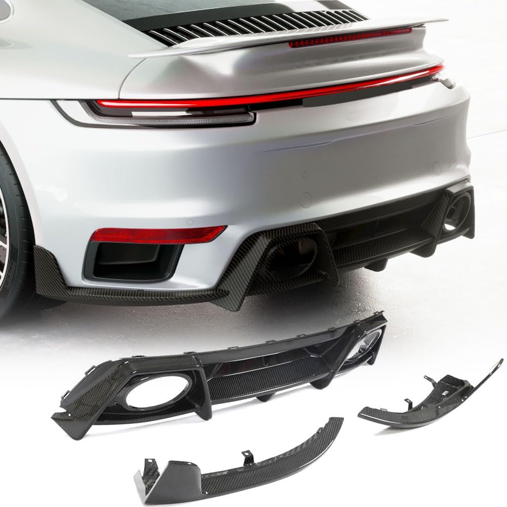 Dry Carbon Fiber Rear Diffuser for Porsche 911 992 Turbo S Coupe Convertible 2-Door 2019-2023 Customized Lower Bumper Lip Spoiler Body Kit Factory Outlet