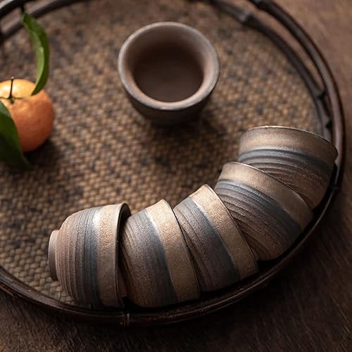 Juego de 6 tazas de té de cerámica de arcilla pequeña hecha a mano, tradición asiática japonesa, estética, cerámica, porcelana, Chado Zen