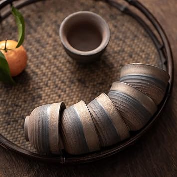 Set of 6Handmade Small Clay Pottery Teacup Set Japanese Asian Tradition Aesthetic Ceramic Porcelain Tea Cup Chado Zen