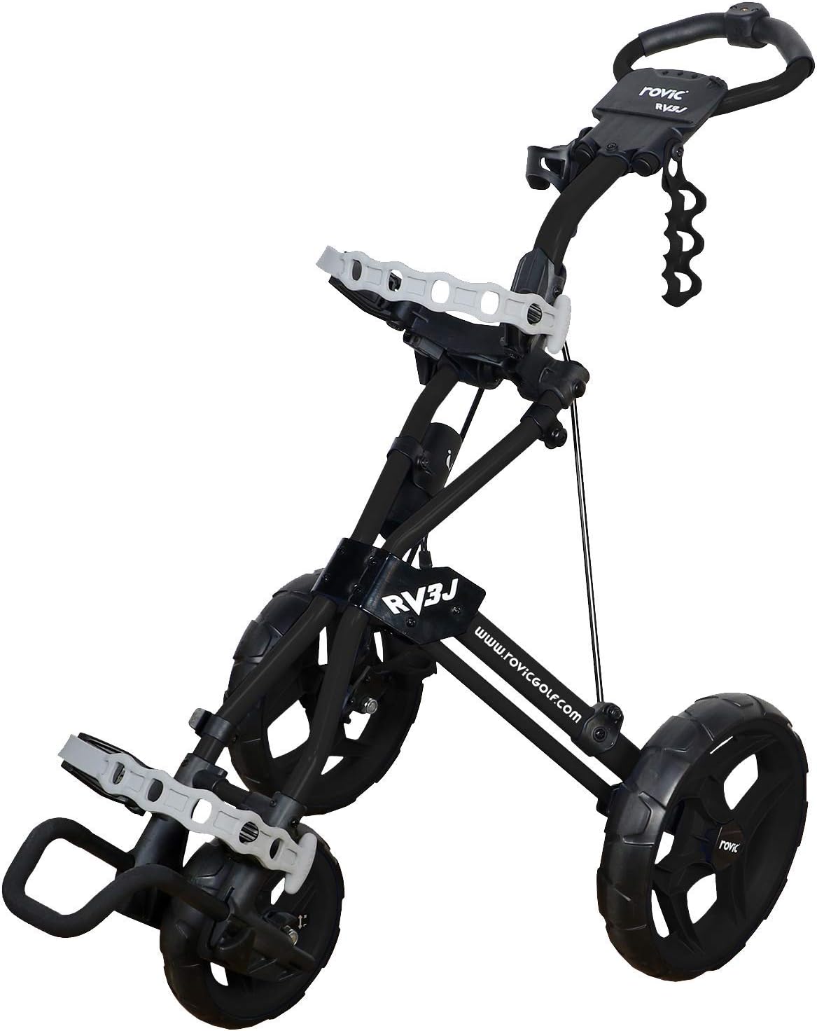 Rovic Model RV3J Junior | Youth 3-Wheel Golf Push Cart (Black)