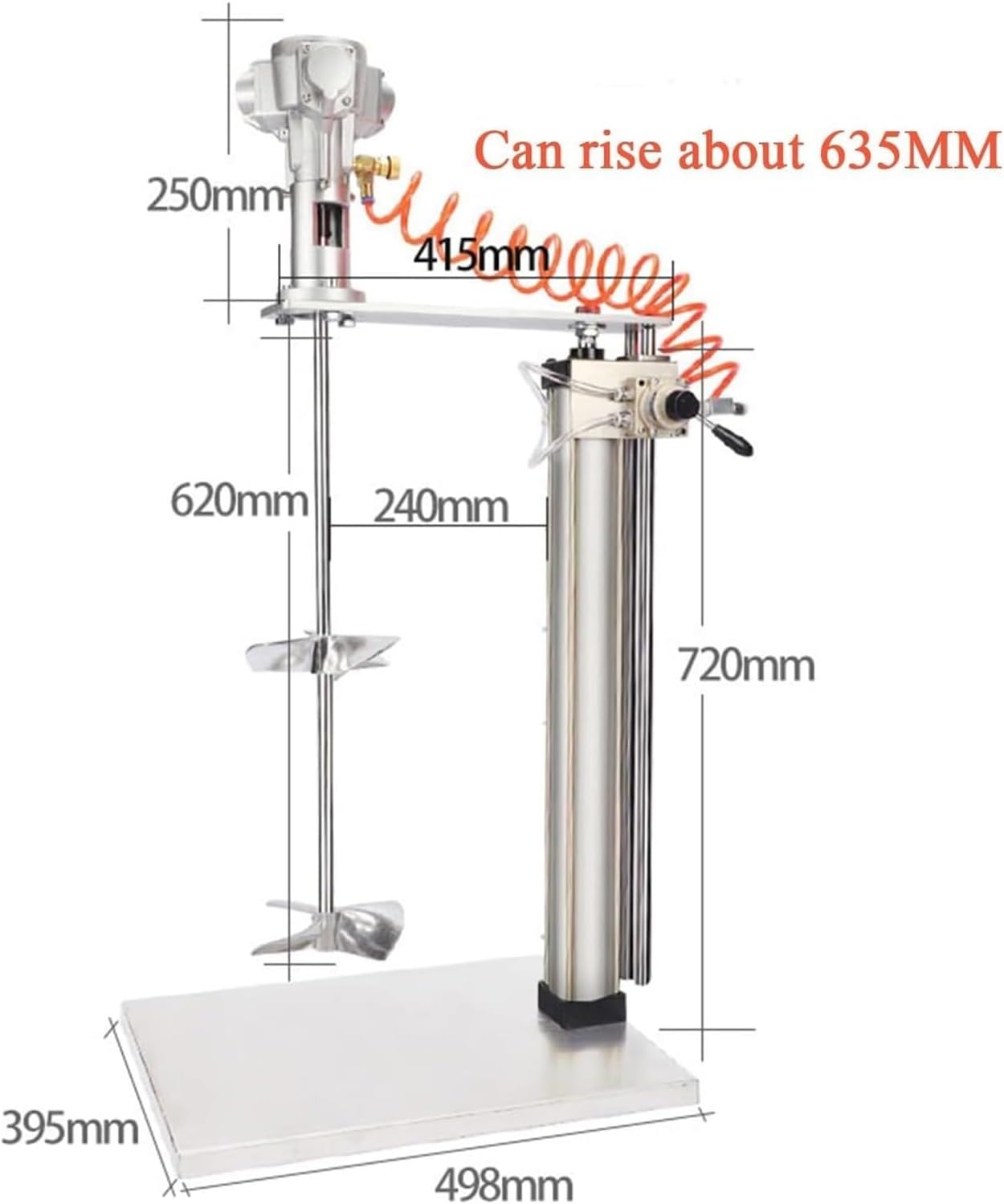 50 Gallon Lifting Pneumatic Mixer 1/2 HP Air Agitator Vertical Air Mixer Paint Stirring Machine with Stand Automatic Lifting Stepless Speed