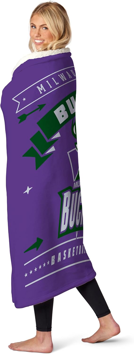Northwest NBA Milwaukee Bucks Silk Touch Sherpa Throw Blanket, 50" x 60", Hardwood Classics