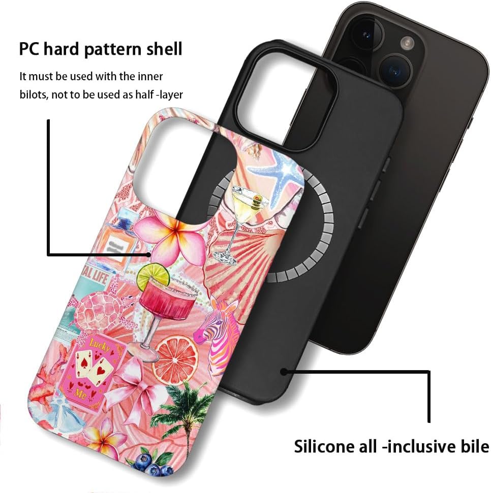DAIZAG Case Compatible with for iPhone 16 Pro Max, [Compatible with MagSafe],Shockproof Protective Phone Case for Girl Women - European Collage Lily Flower Seashell Pink image 3