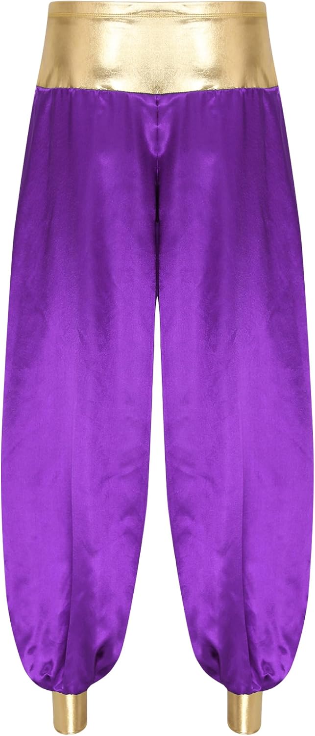 Men's Satin Arabian Prince Hippie Harem Pants Loose Drop Crotch Trousers Costumes