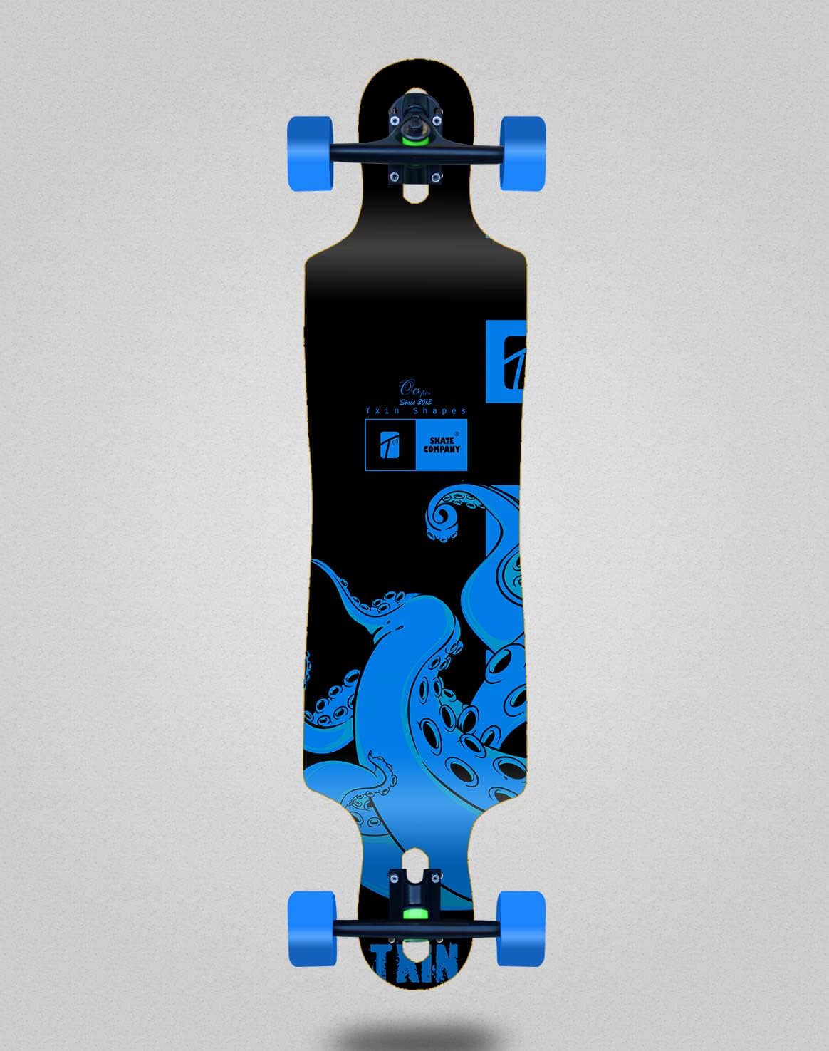 Txin Skate Skateboard Longboard Complete 40 x 9 Drop Octopus Blue