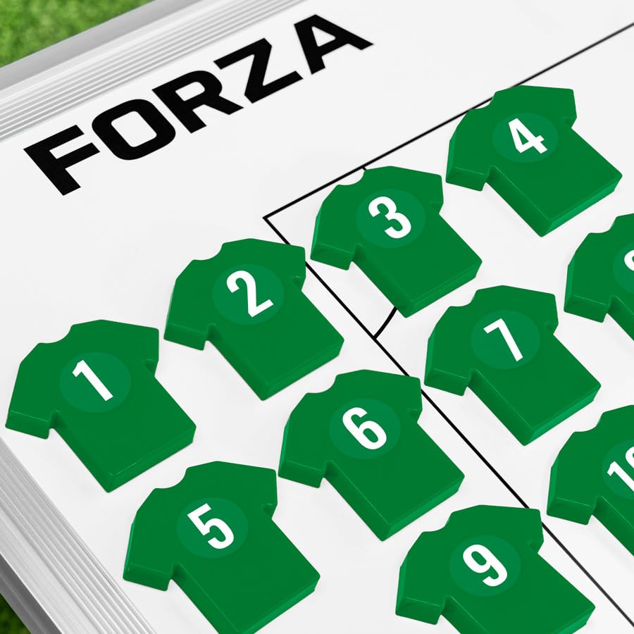 FORZA T-Shirt Coaching Magnets – Set of 11 Magnetic Player Markers with Number Stickers – Compatible with All FORZA Coaching Boards – Ideal for Football Coaches & Managers (Green)