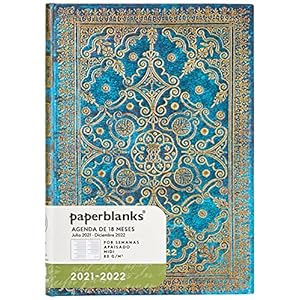 Paperblanks 18 maandkalender 2021-2022 azuurblauw | Horizontaal | Midi (130 × 180 mm)