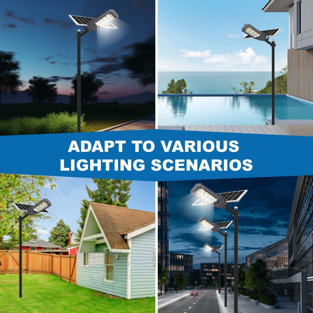 Solar Street Lights Outdoor, 4600W Solar Powered Flood Lights IP67 Waterproof 6500K 504 LEDs Commercial Security Light with Remote Control Dusk to Dawn for Parking Lot Yard Garden Garage etc.