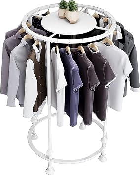 Freestanding Metal Clothes Rack,Modern Round Clothing Rack,Heavy-Duty Garment Rack with Top Shelf,Cloth Display Rack Hanger for Clothes Store Bedroom Multi-Purpose Hanging Rod Shelf