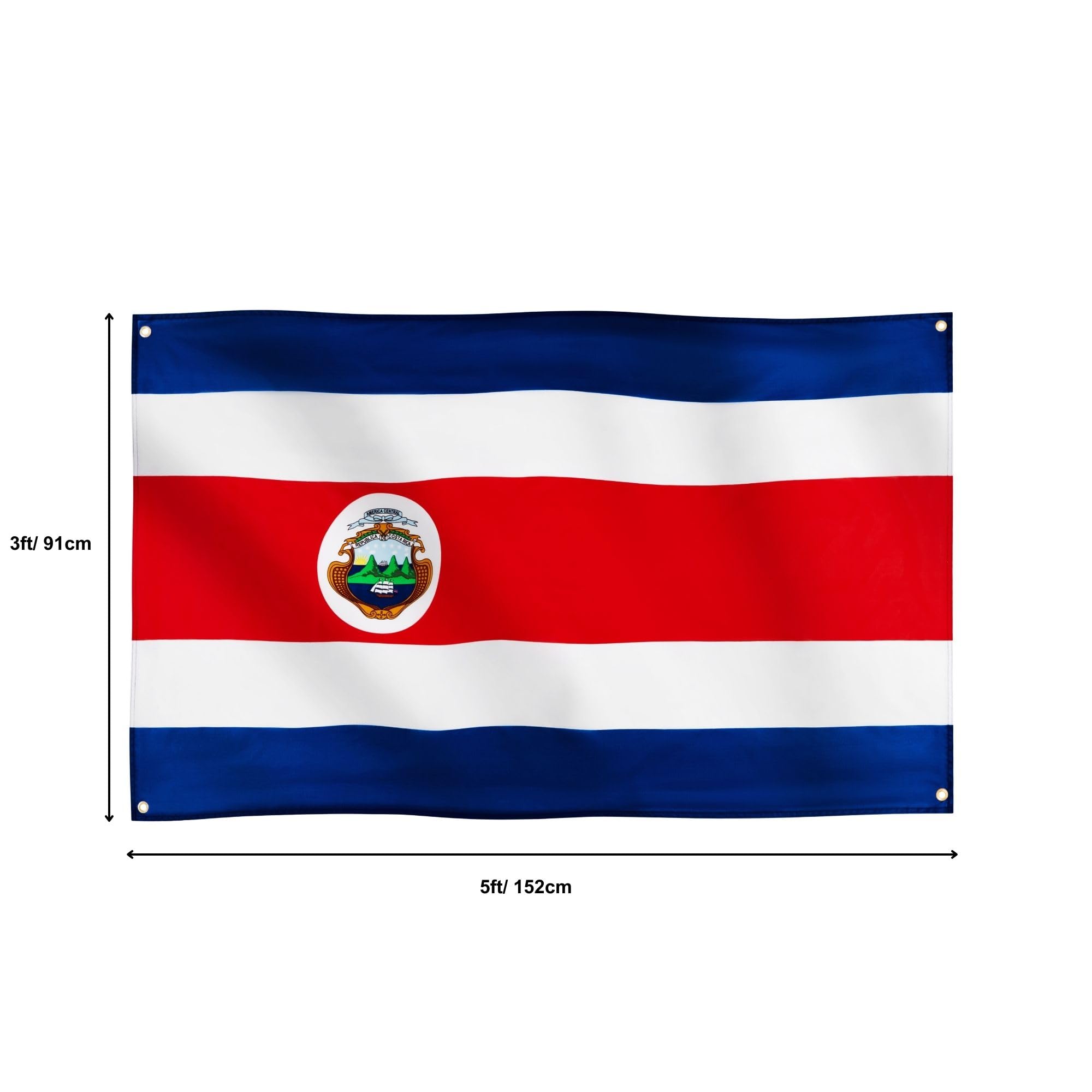Runesol Costa Rica Flag, 91x152cm, 3ft x 5ft, 4 Grommets, Eyelet In Every Corner, Costa Rican Flag, Tiquicia, Democracy Day - Image 2