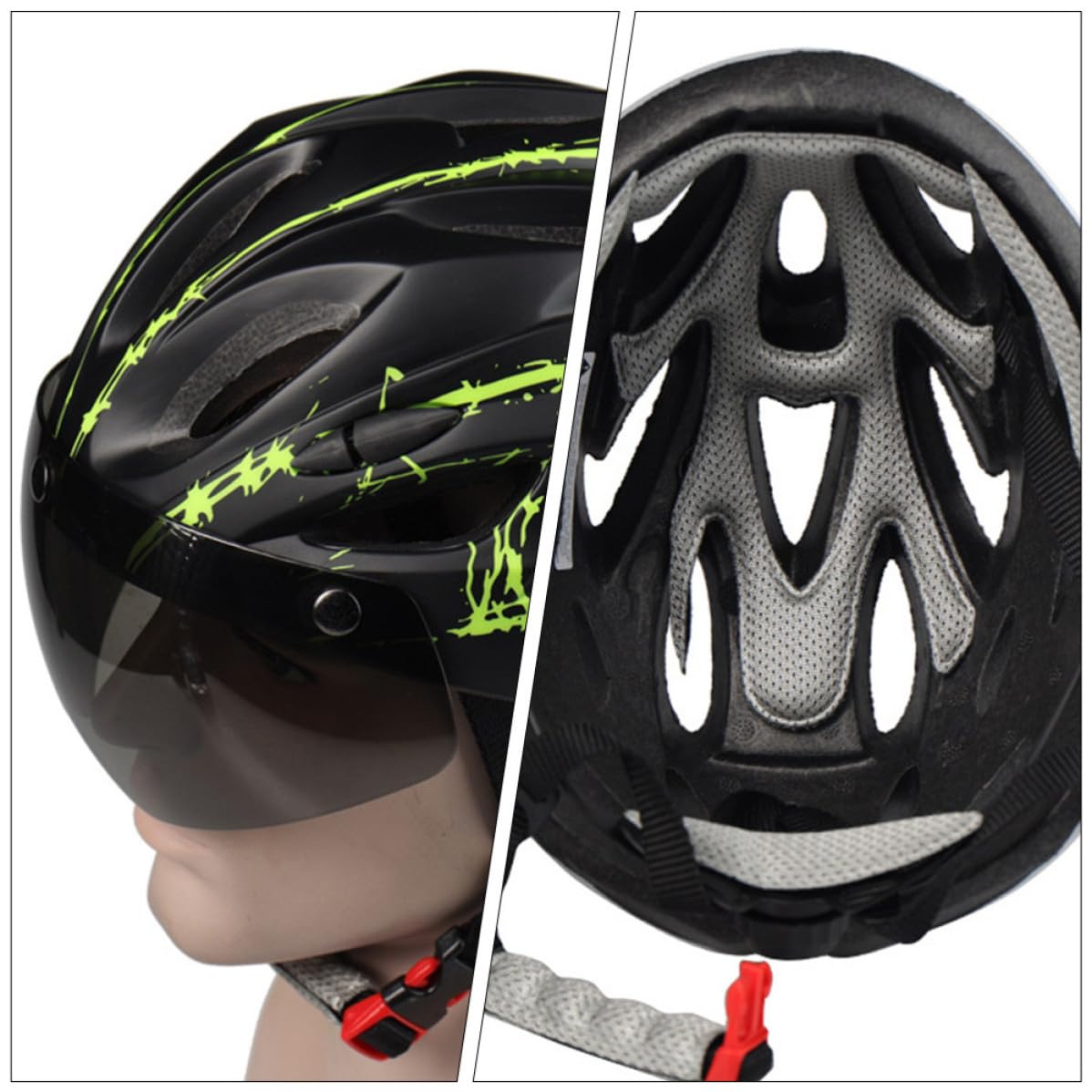 SECFOU Casco per Bici con Occhiali Magnetici Integrati, Design Comodo e Protettivo in Materiale Pc, per Sport All'aperto e Corsa, Aspetto e Leggero