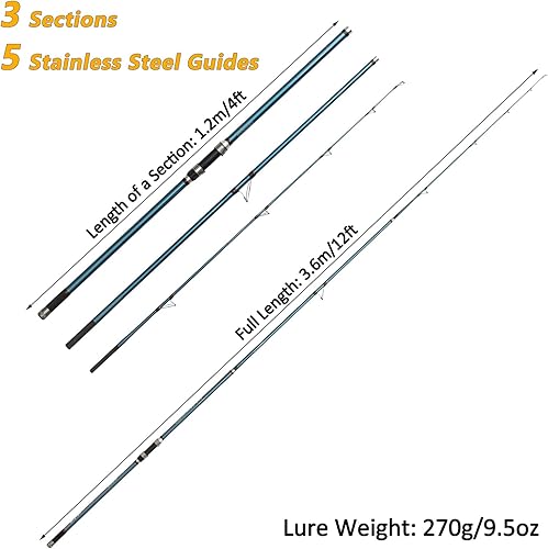 Miniatura 6 de Dr.Fish Long Shot 12000 - Carrete giratorio con caña de pescar de surf de 12 pies