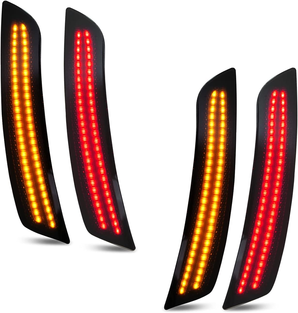 D-Lumina Smoked LED Side Marker Lights Compatible for Chevy Camaro 2016 2017 2018 2019 2020 2021, 2014-up Cadillac CTS, 2015-up Cadillac ATS, Front Rear Bumper LED Sidemarkers Amber & Red Pack of 4