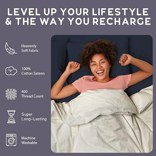 Miniatura 4 de Lincove Juego de sábanas de 4 piezas 100% satén de algodón de 400 hilos, sábanas de lujo ultrasuaves con bolsillos profundos de 15 pulgadas, incluye
