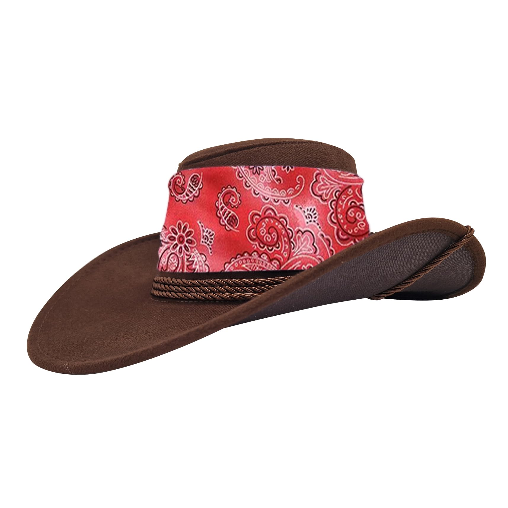 Komonee Cowboy Hat Dark Brown Paisley Red Sun Cap Faux Felt Leather Suede Fancy Dress Party Cowgirl Costume Outfit Western Travel Outdoor Sun Protection Mens Womens