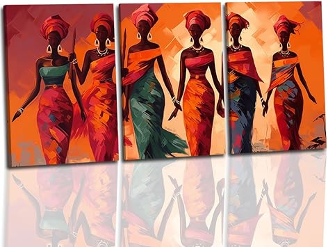 Traditional African Woman Canvas Wall Art 3 Pics American Black Girl Picture Wall Art Vintage Ethnic Tribe Painting Prints Home DecorsAfrican-4,16x24inchx3 Pieces 40x60cmx3 Pieces