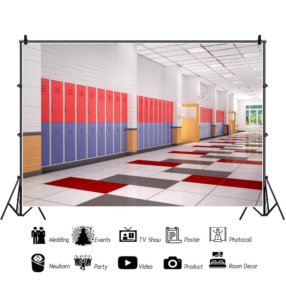 Leyiyi 2,4 x 2 m szkolne tło winylowe czerwone niebieskie szafki pokój sportowy płytki ceramiczne podłoga fotografia tło osobiste portrety studio rekwizyty