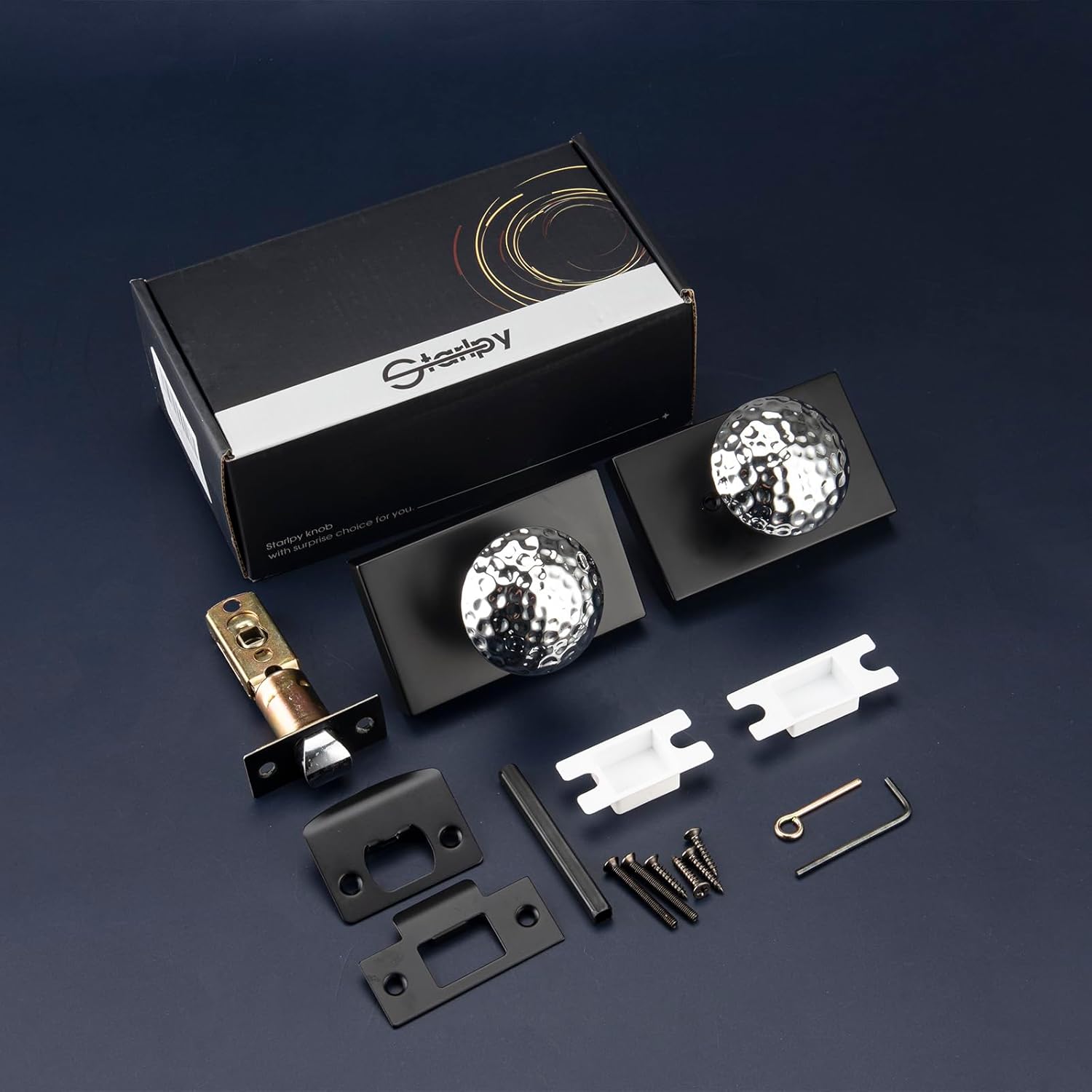 Black Interior Door Knobs, Chrome Interior Door Handles for Bath & Bed, Heavy Duty Door Knob with Lock