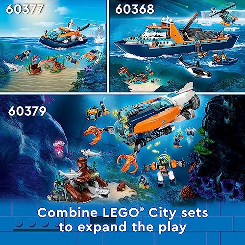 LEGO City Explorer Diving Boat 60377 Ocean Building Toy, Includes a Coral Reef Setting, Mini-Submarine, 3 Minifigures and Manta Ray, Shark, Crab, 2 Fish and 2 Turtle Figures - image 6
