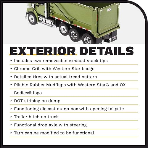 Miniatura 5 de Diecast Masters 1:50 Western Star Tándem con eje empujador y carrocerías buey vertedero de estampida – Campana de apertura, motor diesel Detroit,