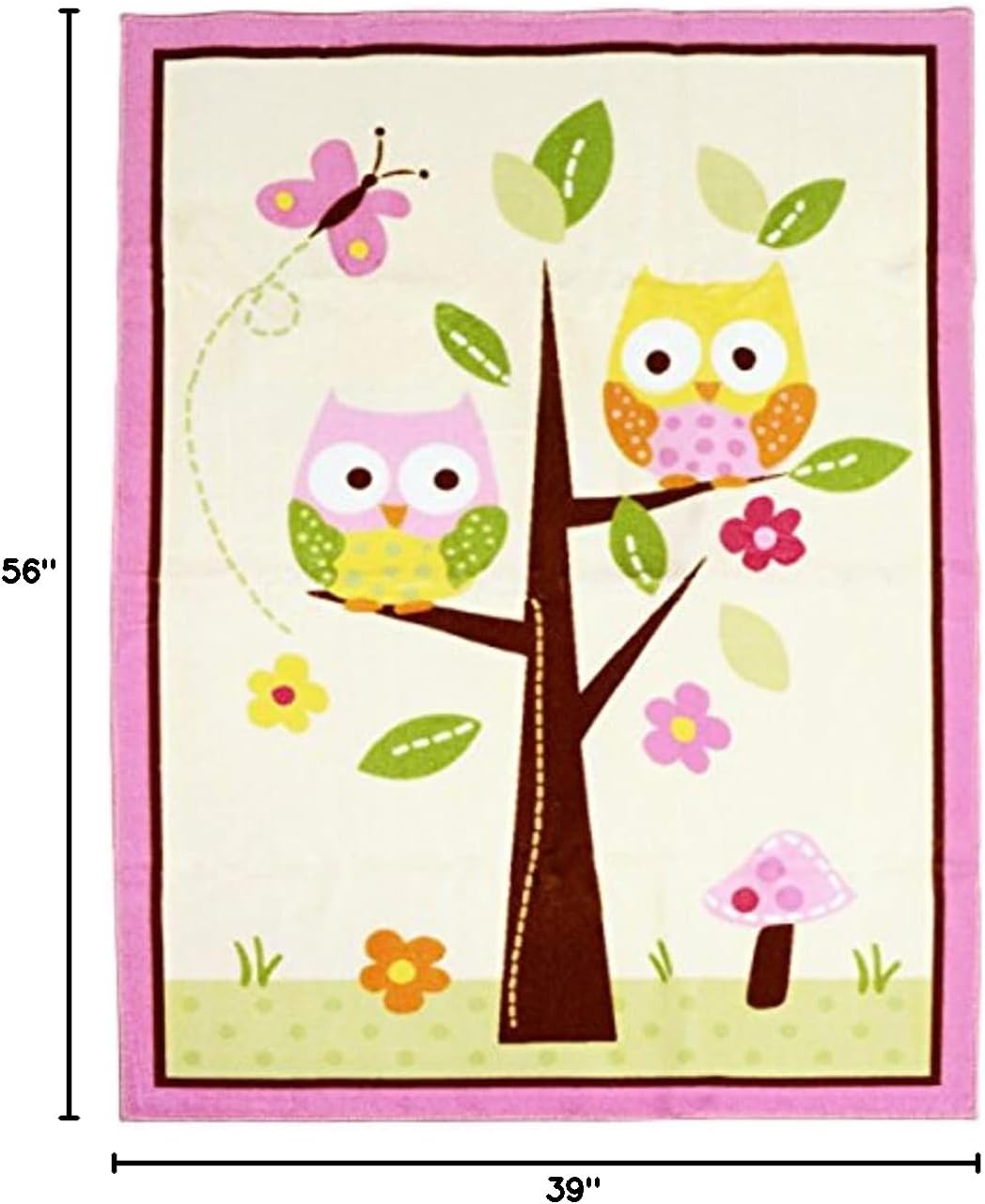 Unique Cartoon Owl Carpet,Designer Pink Fairy Girls Rug for Living Room,Delicate Butterfly Kids Rug