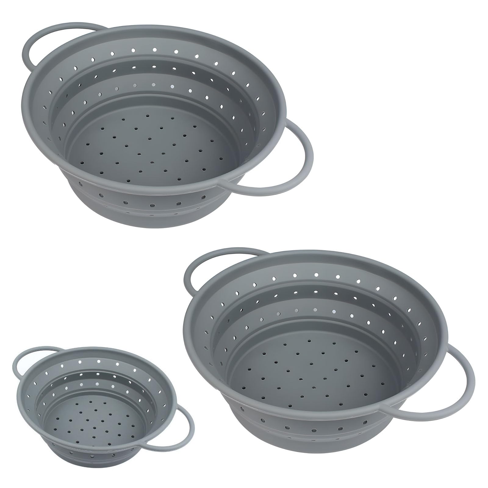 Juego de 3 coladores de cocina plegables de varios tamaños para drenar pasta, verduras y frutas, cesta de materiales de silicona