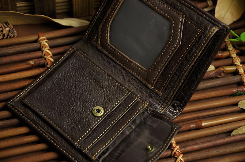 Vintage Mens Genuine Leather Wallet RFID Protection Double Fold Embossed Design Daily Travel Use (Coffee)3