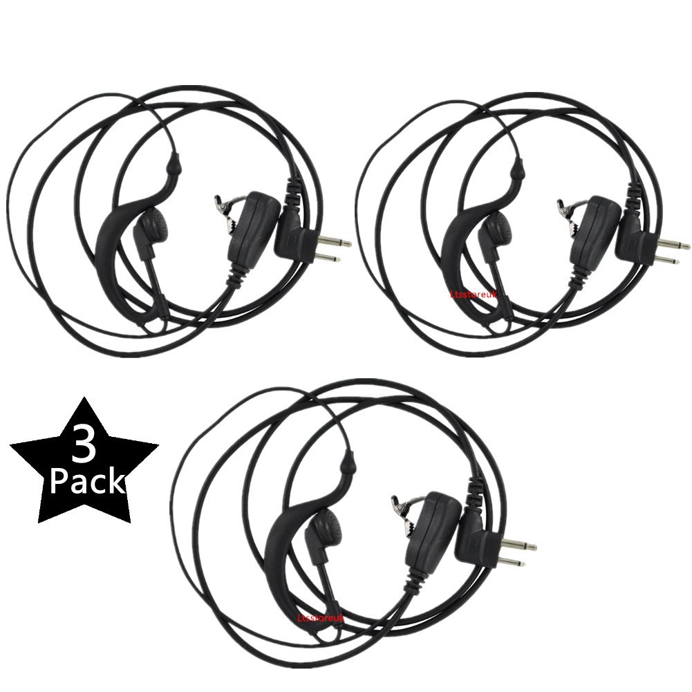 Lsgoodcare2 Pin G Shaped Police Earpiece Headset PTT with Mic Compatible for Motorola 2 Way Radio CP040 CP200 XTNi DTR VL50 Walkie Talkie Earphone, Pack of 3