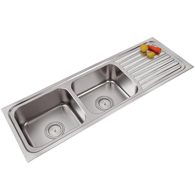 Anupam 305 304 Grade Stainless Steel Double Square Bowl With Drain Board Kitchen Sink 54 X 18 X 8 Inch Satin Finish Amazon In Home Improvement