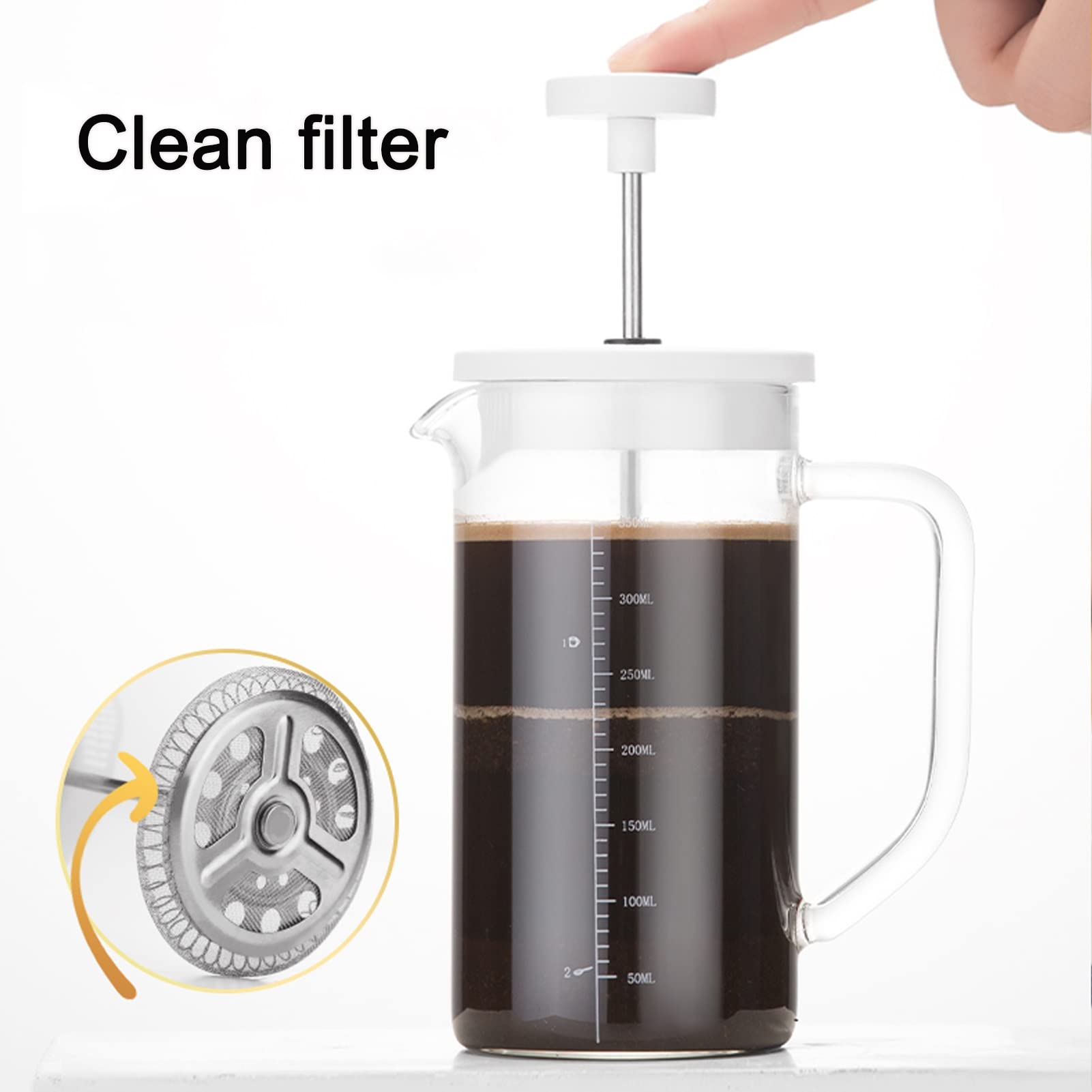 Caffettiere A Pistone, French Press Caffettiera Francese in Vetro Resistente al Calore con Filtri in Acciaio Inossidabile, Facile da Pulire, Macchina per Il tè per Il Campeggio in Casa