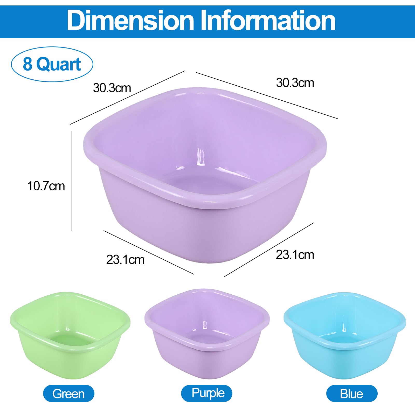 Lot de 3 bacs à vaisselle rectangulaires en plastique 8 l